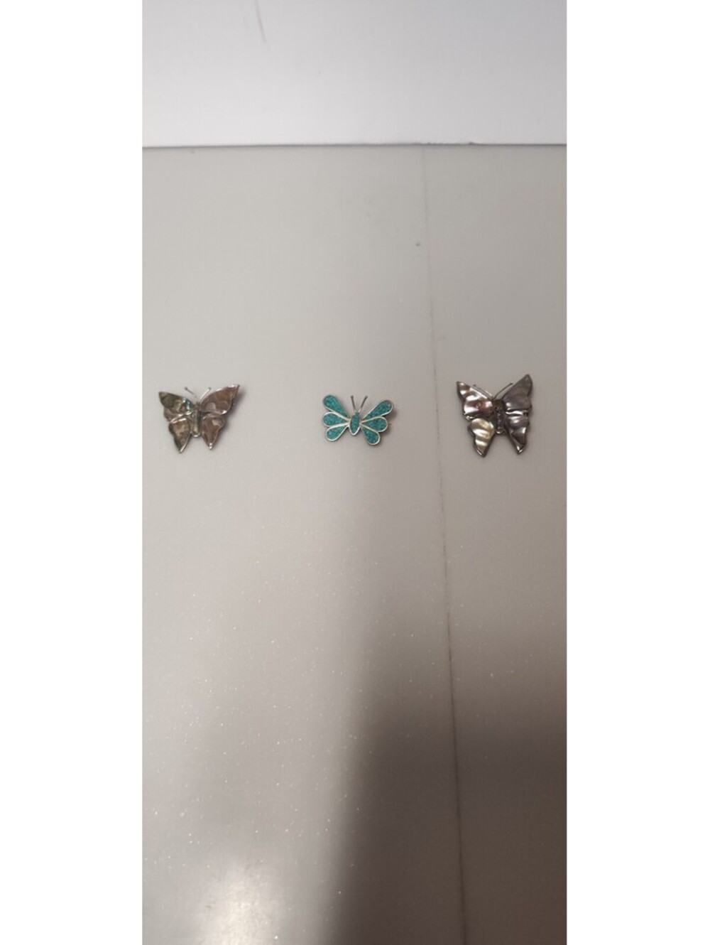 Vintage Mexico Alpaca Butterfly Brooch Lot 3 Abalone Shell Turquoise Inlay